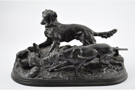 figurative composition, Dogs hunt, cast iron, 20x38.5 cm, weight 6700 g., USSR, Calibration factory of Magnitogorsk, 1958
