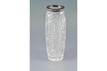 a vase, silver, crystal glass, 875 standard, 26.5 cm, the 20-30ties of 20th cent., Latvia