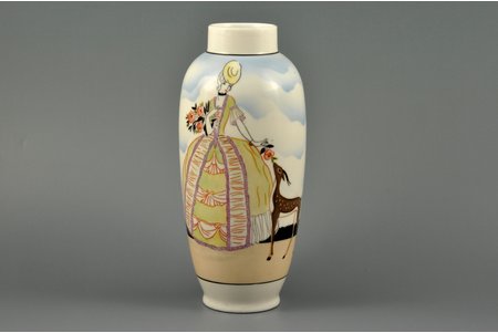 vase, Lady with roe deer, porcelain, Burtnieks manufactory, sketch by Sigismunds Vidbergs, Riga (Latvia), the 30ties of 20th cent., 22 cm, first grade