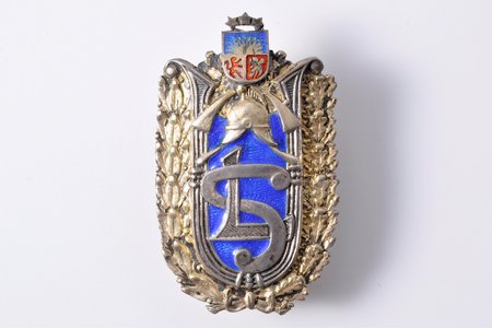 badge, Firemen, enamel, Latvia, 20-30ies of 20th cent., 52.9 x 32.3 mm, 14.50 g