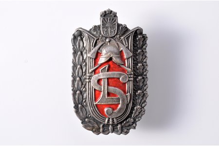 badge, Firemen, enamel, Latvia, 20-30ies of 20th cent., 52.5 x 32.4 mm, 8.25 g