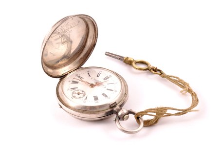 pocket watch, "Georges Favre Jaсot", Switzerland, the 19th cent., silver, 84 standart, 33.30 g., 35 mm, key wind, working well