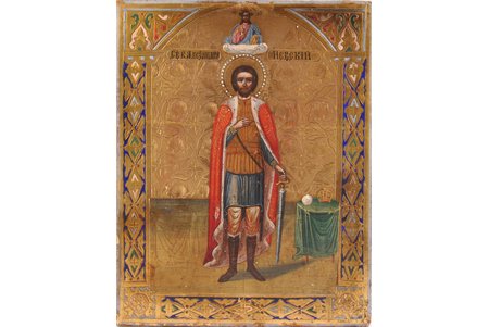 icon, Saint Alexander Nevsky, board, painting, gold leafy, the 2nd half of the 19th cent., 22.3 x 17.5 x 2 cm