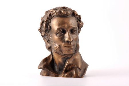 bust, Alexander Sergeyevich Pushkin, bronze, 17.6 x 13.3 cm, USSR, the 20th cent.