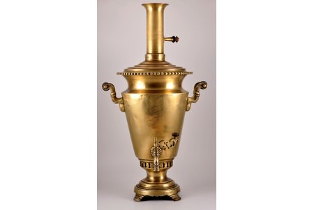 samovar, Voroncov factory in Tula, with funnel, brass, Russia, the border of the 19th and the 20th centuries, 46.5 + 17.5 cm, weight 5300+200 g
