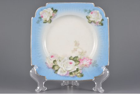 decorative plate, porcelain, Gardner manufactory, Russia, 1880-ties, 17 x 17 cm