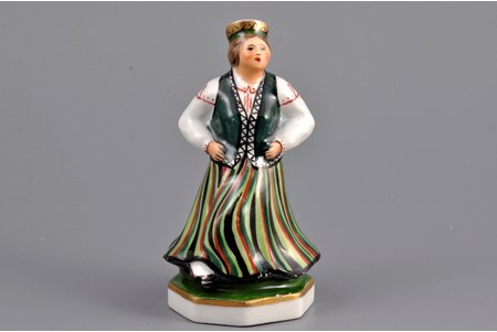 figurine, a Girl in traditional costume, porcelain, Riga (Latvia), sculpture's work, M.S. Kuznetsov manufactory, handpainted by Olga Kateneva-Neimane, 1934-1936, 9.7 cm, first grade