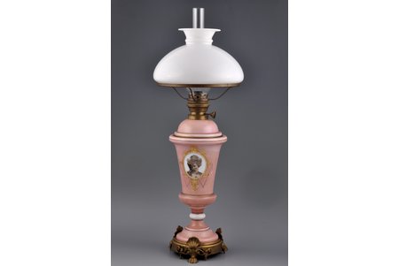 керосиновая лампа, молочное стекло, бронза, Германия, начало 20-го века, 71 см