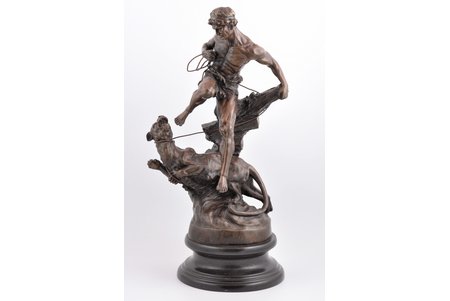 sculpture, "Man and Lion", recast bronze sculpture after Edouard Drouot (French, 1859-1945), bronze, 65.5 cm, weight 20055 g., the 20th cent.