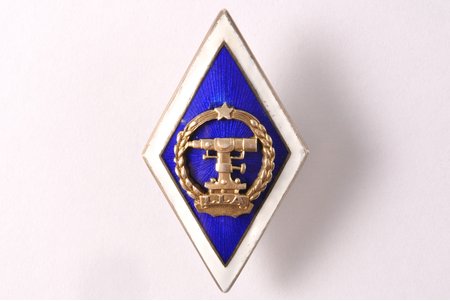 badge, personal, Latvian Agricultural Academy (LLA), silver, Latvia, USSR, 46.3 x 27.4 mm, 13.60 g, enamel chip
