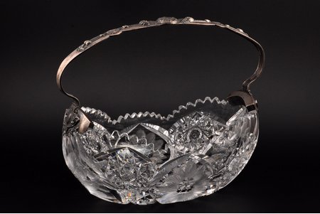 candy-bowl, silver, crystal, 875 standart, the 20ties of 20th cent., Latvia, 27.5 x 16 см, h 24.5 cm