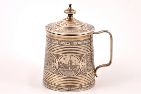 mug, silver, 84 standard, 146.15 g, engraving, Ø 6.7 cm, h (with lid) 10 cm, by Michael Karpinsky, 1870, Moscow, Russia