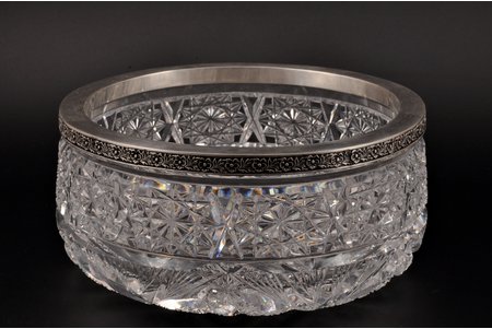candy-bowl, silver, crystal, 875 standard, Ø 20.8 cm, the 30ties of 20th cent., Latvia