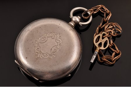 pocket watch, "Perret & Fils", Switzerland, the border of the 19th and the 20th centuries, silver, 84, 875 standart, (total) 137.60 g, 7 x 5.9 cm, Ø 43 mm, working well