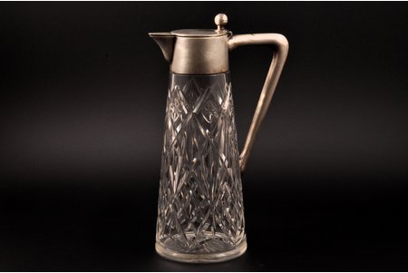 carafe, silver, crystal, 800 standard, h 27.7 cm, the beginning of the 20th cent., Germany