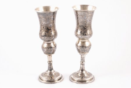 pair of cups, silver, 84 standard, 120.30 + 119.85 g, niello enamel, h 17.2 cm, craftsman unknown, 1855, Moscow, Russia