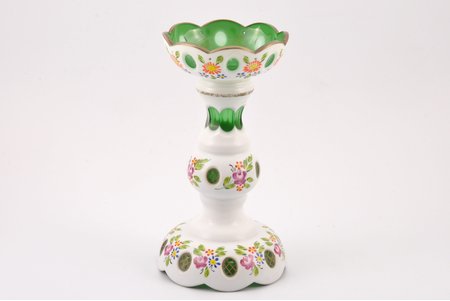 candlestick, "Bohemia", 2-layer glass, hand-painted, Czechoslovakia, the beginning of the 20th cent., h 18 cm