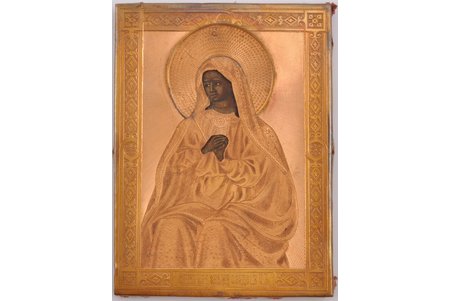 icon, Softener of Evil Hearts icon (in a golden oklad), board, painting, gold, 56 standard, Russia, the 19th cent., 11.6 х 8.6 х 0.75 cm, 29.20 g.