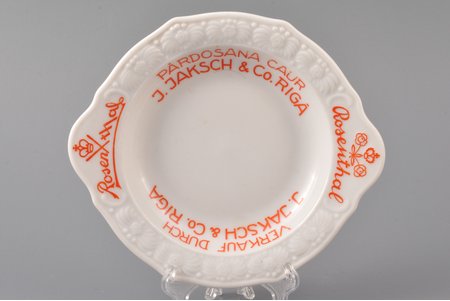 ashtray, dvertisment, "Rosenthal, sales through J. Jaksch & Co in Riga", porcelain, Rosenthal, Germany, 1919-1935, 13.5 x 11.9 cm