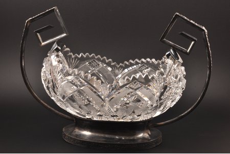 fruit dish, silver, Art Deco, crystal, 875 standard, 41.5 x 18.5 x 29 cm, the 30ties of 20th cent., Latvia