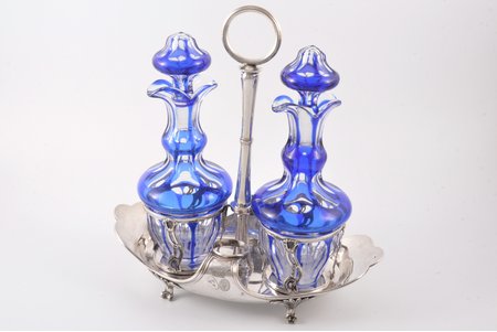 oil and vinegar cruet set, silver, glass, silver weight 566.70, h 25.5 cm, the border of the 17th and the 18th centuries, France