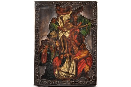 icon, The Descent from the Cross, board, silver, painting, 84 standard, Russia, 1852, 19 x 14 x 2.1 cm