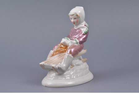 figurine, Girl on a sleigh, porcelain, Riga (Latvia), USSR, Riga porcelain factory, molder - Zina Ulste, the 50ies of 20th cent., 12.2 cm, top grade