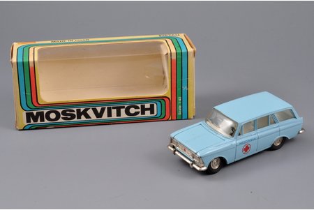 auto modelis, Moskvič 427 Nr. A4, "Medicīnas dienests", rēts zīmogs, metāls, PSRS, 1981 g.