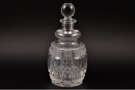 karafe, kristāls, Maļcova stikla rūpnīcu ražojums, Krievijas impērija, 20. gs. sākums, h (ar korķi) 23.5 cm