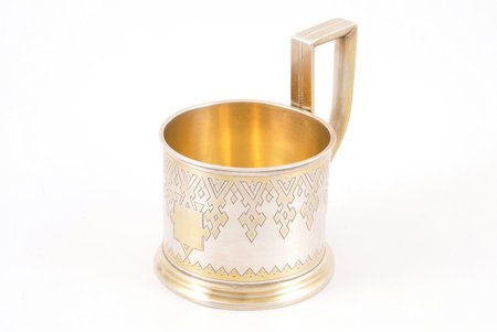 tea glass-holder, silver, 84 standard, 130.75 g, gilding, h (with handle) 9.5 cm, Ø (inside) 6.4 cm, 1878, St. Petersburg, Russia