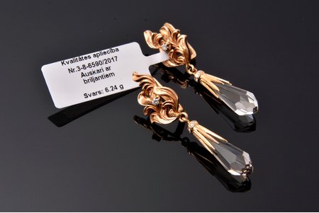 earrings, gold, 583 standard, 6.24 g., the item's dimensions 4.1 cm, diamonds