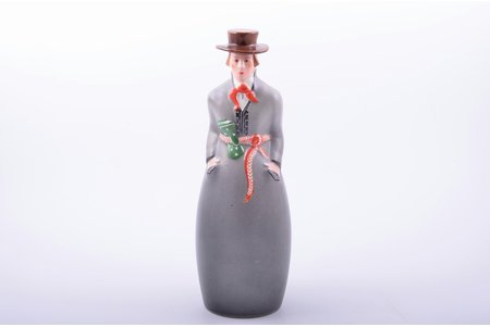 статуэтка, ликёрная бутылка, мужчина в народном костюме, "A/S Ch. Jürgenson - Otto Schwarz", фарфор, Рига (Латвия), фабрика Якоба Ессена, ручная роспись, 30-40е годы 20го века, 26.7 см