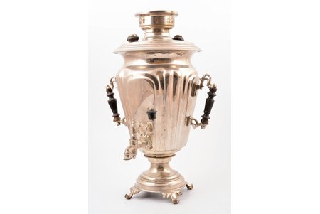 samovar, small size, Partnership of the fabric of heirs of V.S.Batashev in Tula, shape "faceted wineglass", brass, nickel plating, Russia, the border of the 19th and the 20th centuries, h 33.4 cm, weight 1950 g