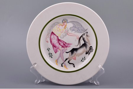 plate, Young woman with a goat, porcelain, hand-painted, LFZ - Lomonosov porcelain factory, sketch by A.N. Samohvalov (1923), USSR, the 60ies of 20th cent., 24 cm