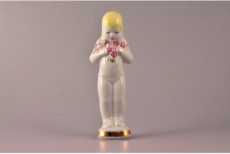 figurine, Girl with flowers, porcelain, Riga (Latvia), USSR, Riga porcelain factory, molder - Vera Veisa, the 70-ties of the 20th cent., 16.3 cm, first grade