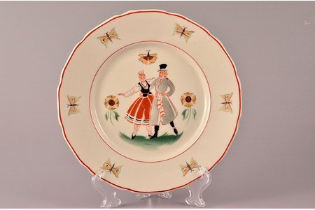 dekoratīvs šķīvis, Tautas deja, porcelāns, J.K. Jessen rūpnīca, Rīga (Latvija), 20 gs. 30tie gadi, 18 cm, otrā šķira