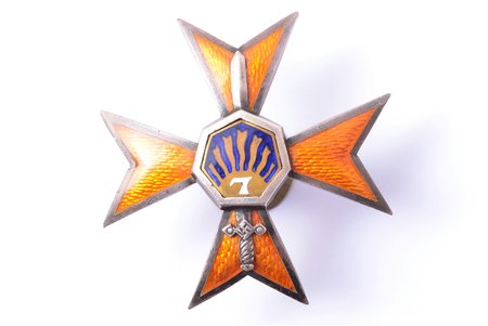 знак, 7-го Сигулдского пехотного полка, 3-й вариант, серебро, Латвия, 20е-30е годы 20го века, 50 x 47.6 мм, 22.56 г, фирма S.Berc