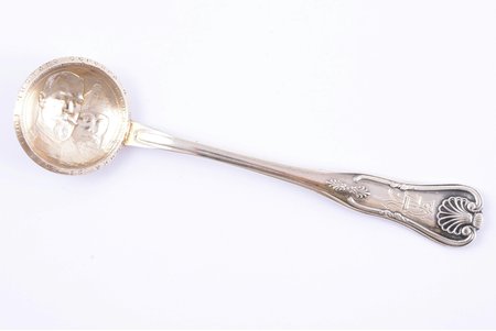 spoon, silver, made from a coin, The Romanov Tercentenary, 875 standard, 36.30 g, 12.8 cm, by Julijs Blums, the 20-30ties of 20th cent., Latvia