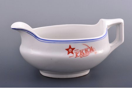 cream jug, РККА (Workers and Peasant Red Army), porcelain, Dulevo, USSR, 1937-1940, 9 x 19.2 x 10.7 cm, third grade