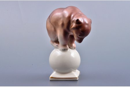 figurine, Bear on a ball, porcelain, Riga (Latvia), Riga porcelain factory, the 60ies of 20th cent., 10 cm