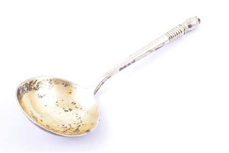spoon, silver, 84 standard, 91.35 g, gilding, 17.2 cm, by Auvin Ionas, 1859, St. Petersburg, Russia