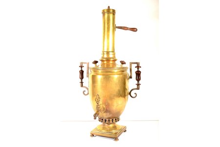 samovar, Ivan Lomov in Tula, with a funnel, shape "smooth can", brass, Russia, 1812-1855, h 69.5 cm, weight 5250 g