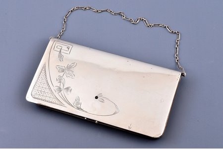 purse, silver, leather, 84 standard, 200.70 g, (item total weight), engraving, 15.2 x 8.4 x 2.1 cm, 1908-1917, Odessa, Russia