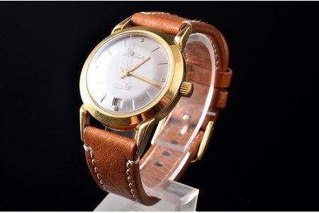 wristwatch, "Paul Buhre", RotoDator, automatic, Switzerland, gold, metal, diamonds, 18 K standart, 3.3 x 3.6 x 1.2 cm, Ø 26.8 mm, watch strap 11.5 + 7 cm, in working condition, watch strap is not original (buckle is not gold)