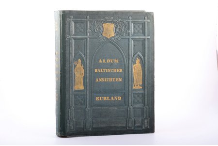 Wilhelm Siegfried Stavenhagen, "Album Baltischer Ansichten. Kurland", 1866, published by author, Mitau, ex libris, publisher's binding, 30.6 x 24 cm, vol. 2 of 3, of "Album of the Baltic views"; engraved on steel and printed by  G. G. Lange in Darmstadt; explanatory text by various authors; ex libris by artist Rihards Zariņš; foxing on several engravings