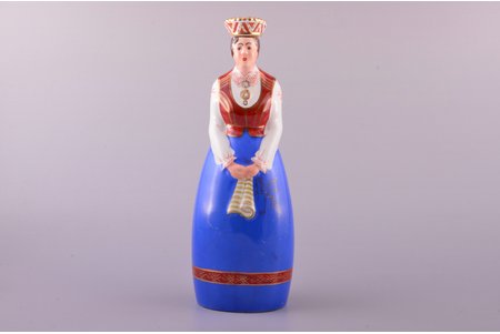 figurine, liqueur bottle, Girl in traditional costume, "A/S Ch. Jürgenson - Otto Schwarz", porcelain, Riga (Latvia), J.K.Jessen manufactory, hand-painted, the 30-40ties of 20th cent., 25.5 cm