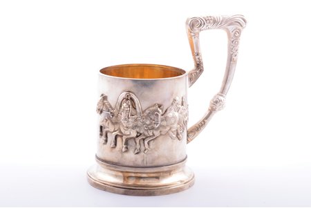 tea glass-holder, silver, "Troika", 84 standart, gilding, Russian Harbin, emigration, 1920-1950, 204.95 g, h (with handle) 13.2 cm, Ø (inside) 6.7 cm