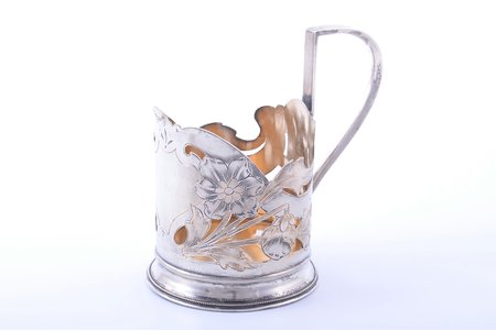 tea glass-holder, silver, Art-Nouveau, 84 standard, 106.80 g, engraving, gilding, h (with handle) 11 cm, Ø (inside) 6.7 cm, 1908-1917, Moscow, Russia