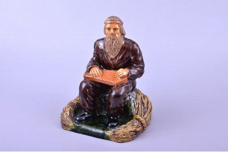 figurine, Kokle player, ceramics, Riga (Latvia), sculpture's work, by Jāzeps Pancehovskis, h 16 cm, with proof of authorship