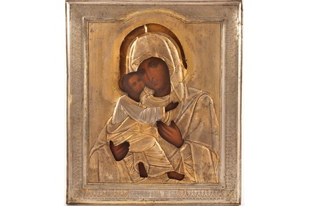 icon, Our Lady of Vladimir, board, silver, painting, 84 standard, Russia, 1896-1907, 31 x 26.6 x 2.7 cm